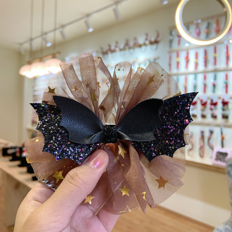 20.23 Million Halloween Bow Barrettes Ribbon Gauze Skirt Bat Wings Hair Accessories Party Headdress for Taking Photos