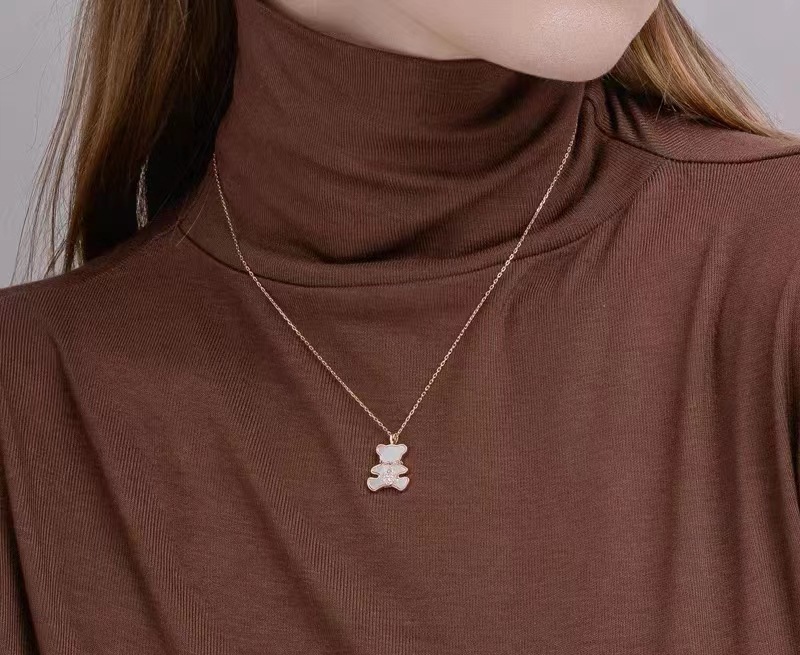 Ornament S925 Silver Shell Bear Necklace Clavicle Chain Internet Celebrity Simple Graceful Light Luxury Minority Pendant Trend