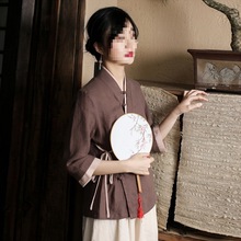 茶艺师服装民国风禅意女装中式汉元素汉服唐装上衣茶服养生工作服