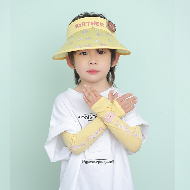 Children's Set Sun Protection Sun Hat Viscose Fiber Oversleeve Outdoor Riding UV Protection Baby Cute Sun Hat Ice Sleeve