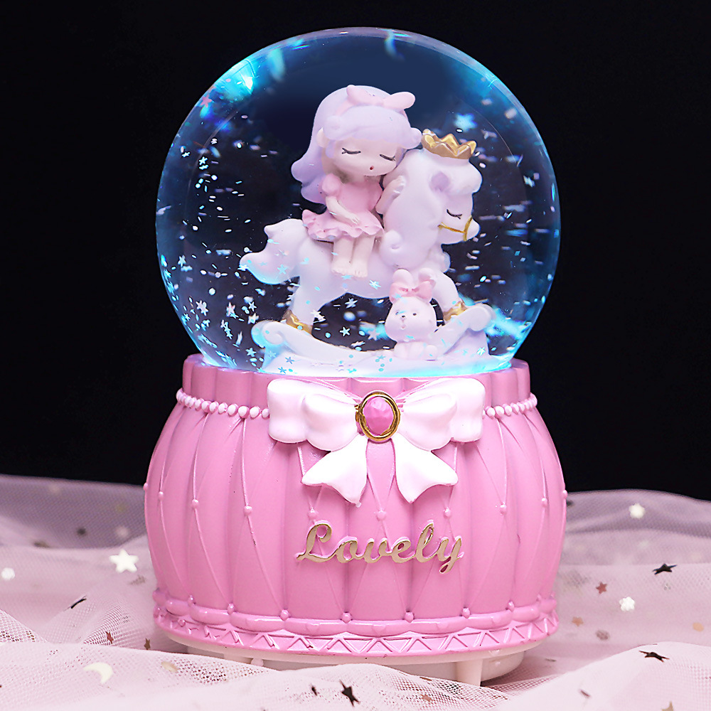 Carousel Girl Crystal Ball Music Box Cute Cartoon Castle Music Box Luminous Rotating Student Gift Batch