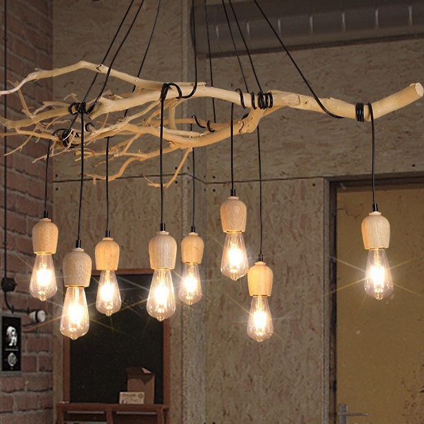 北欧创意diy树枝吊灯民宿饭店茶室展厅服装店天女散花6头木艺灯具