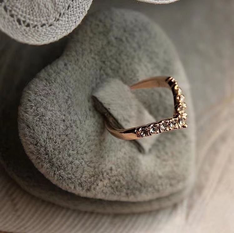 Korean Ornament Heart-Shaped Diamond Ring Heart-Shaped Unique Design Diamond-Embedded Simple Ring Fully Jeweled Loving Heart Little Finger Ring Women