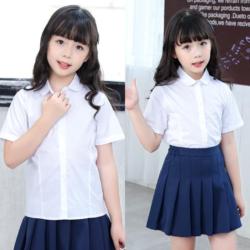 女童白衬衫短袖小学生洋气白色衬衣校服儿童女孩半袖中大童纯色