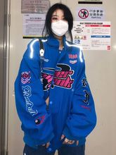 美式棒球服女春秋港风机车飞行服刺绣夹克宽松跨境薄款外套潮ins