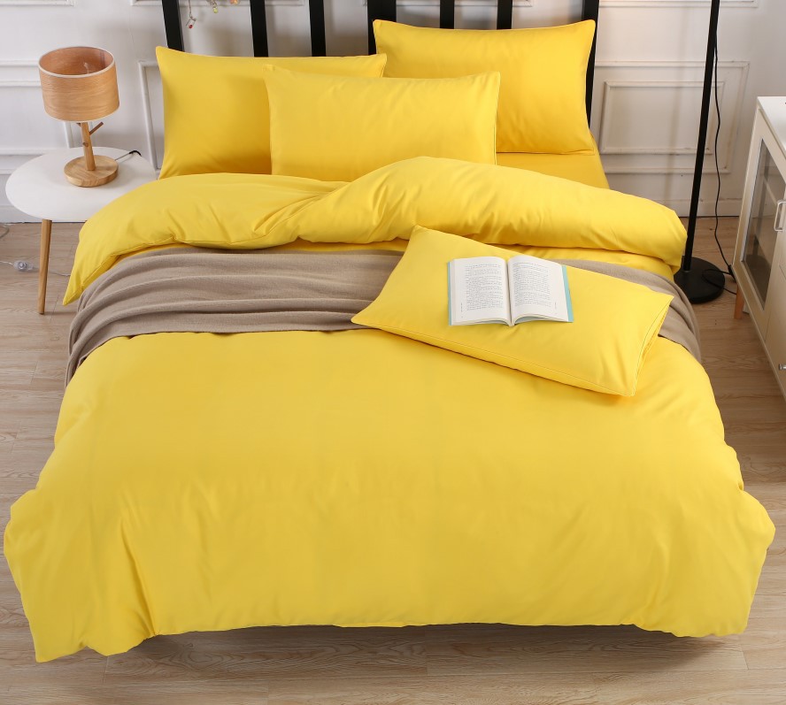 纯色四件套素色亲肤棉黄色磨毛被套宿舍三件套宾馆床上用品床笠款