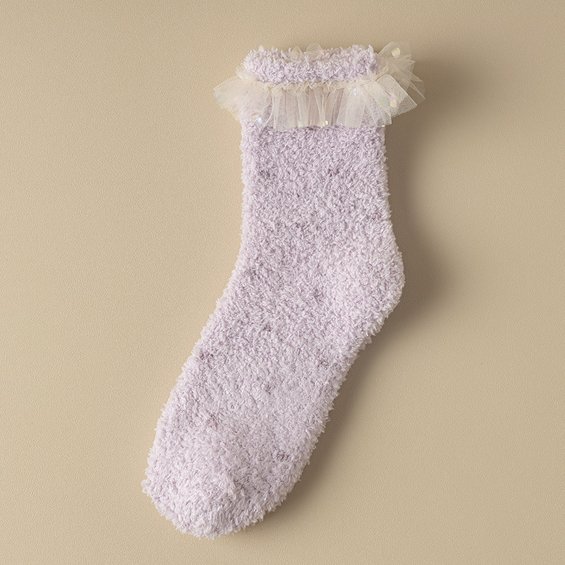 Thick Socks Children's Mid-Calf Winter Warm Fleece-Lined Sweet Cute Girl Coral Fleece Home Floor Sleep Long Socks