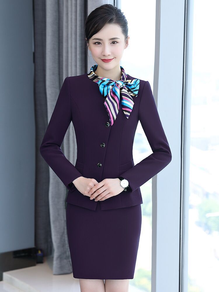 酒店前台服务员工作服女长袖餐厅收银员秋冬装职业装套装时尚气质