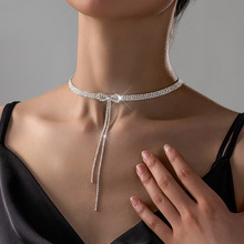 新中式蝴蝶结精致爪链项链夸张项链套装两件套新娘晚宴水滴颈链
