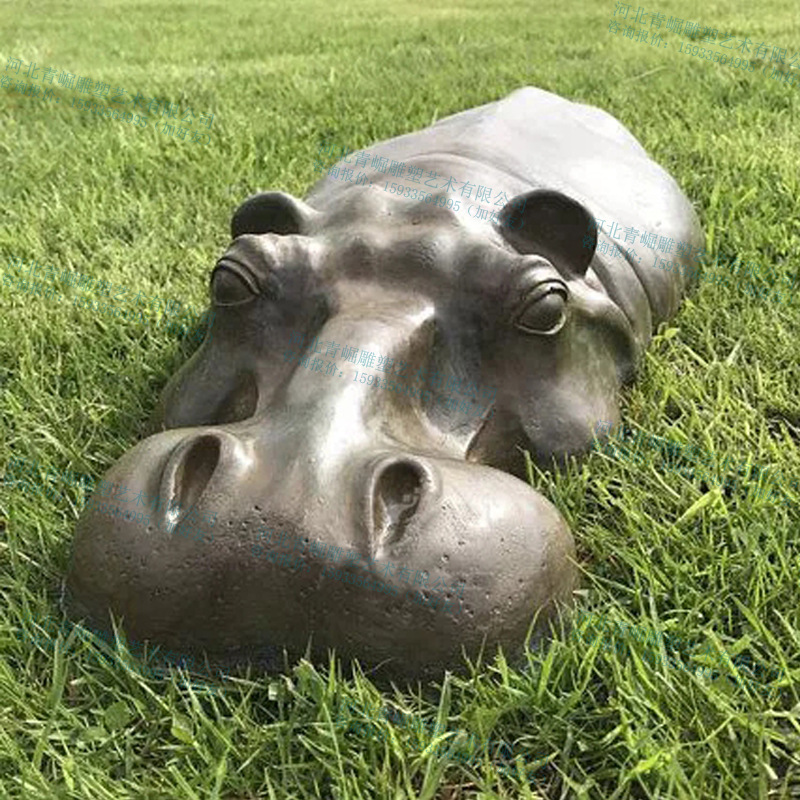 河马雕塑公园地面大型动物河马青铜雕塑户外动物园广场公园铜雕