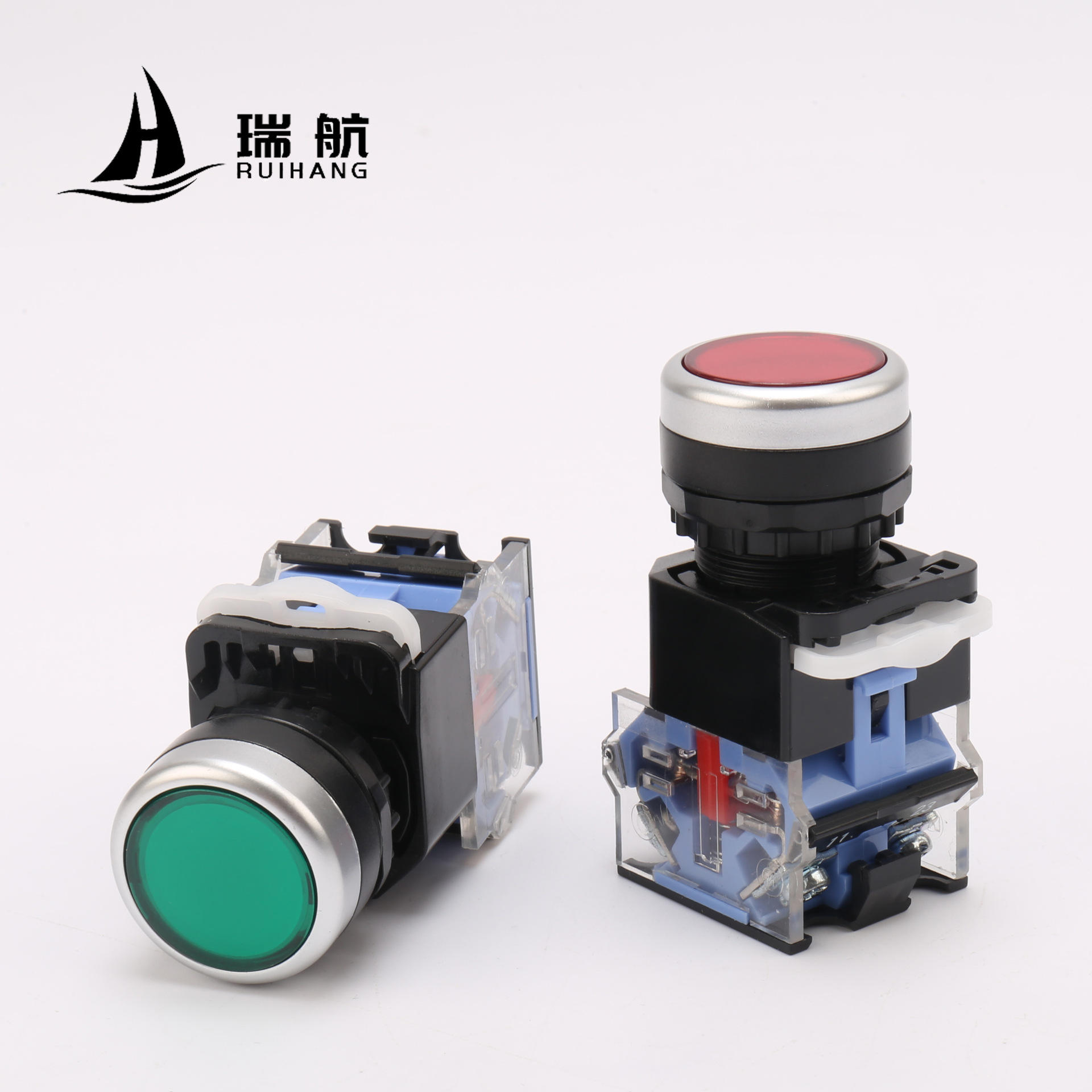 瑞航电器la38-11平头按钮 自复位自锁银点圆形电源键22mm按钮开关