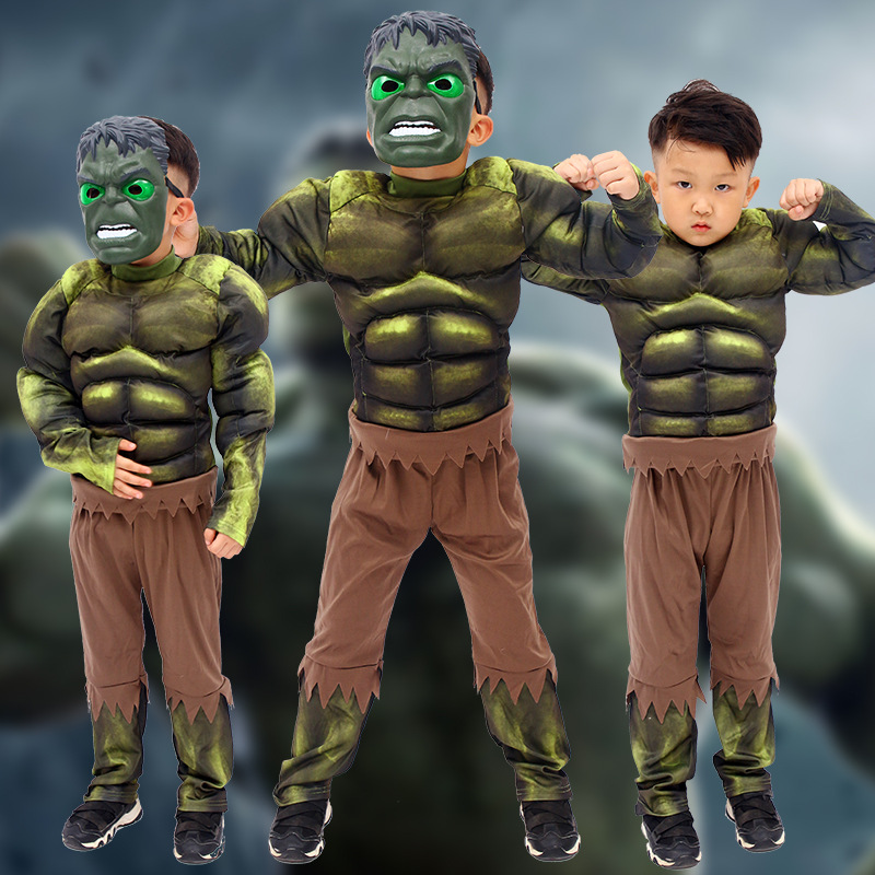 万圣节装扮道具儿童演出服绿巨人服装男孩cosplay衣服面具套装