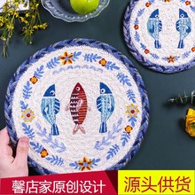 26CM编织麻质桌垫小杯垫餐垫隔热日式小清新砂锅垫圆形餐盘垫