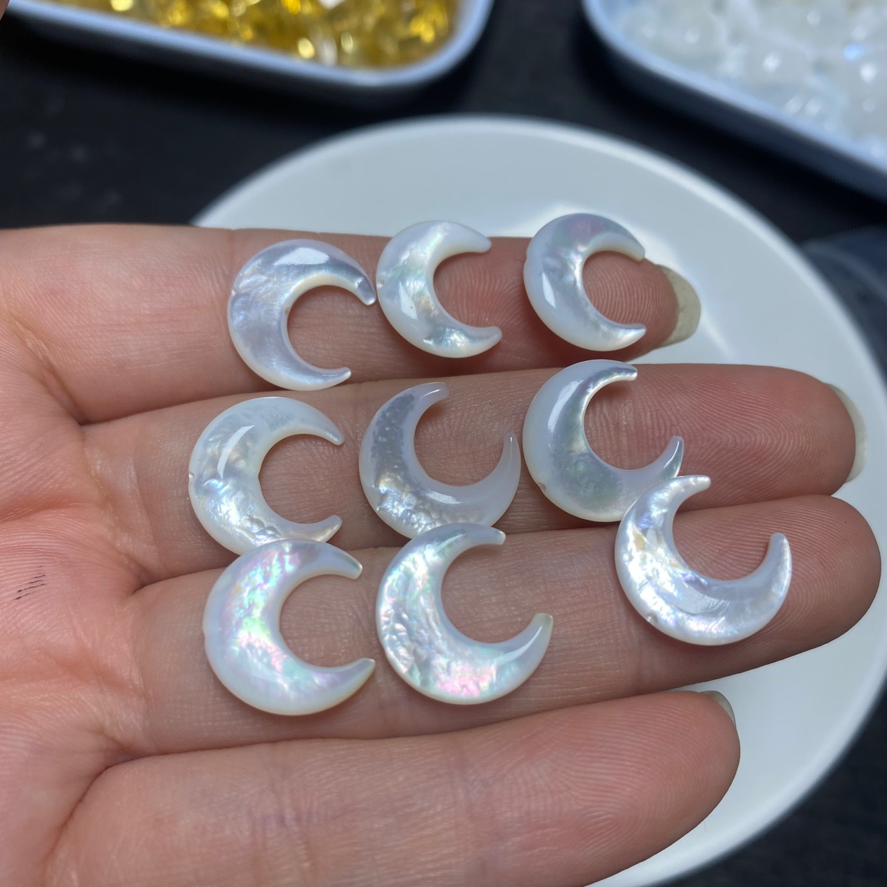 贝壳手串雕刻天然月亮珍珠配件珠贝配饰手链diy珍珠贝件发簪淡水