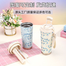 新款316不锈钢铃兰咖啡杯双层真空保温杯带提绳户外便携随手杯