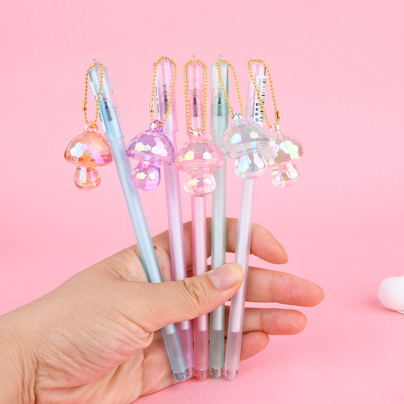 蘑菇水晶卡通吊坠挂件中性笔可爱挂坠签字笔学生文具水笔黑0.5mm