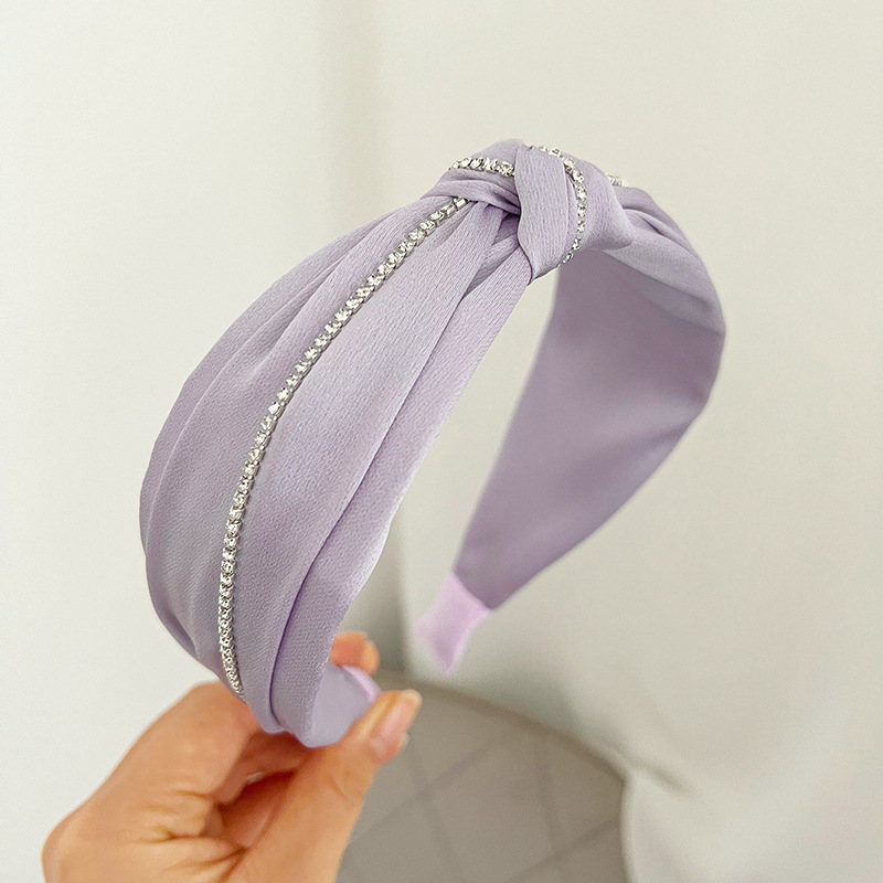 New Korean Internet Celebrity Hair Accessories Bright Silk Fabric Rhinestone Headband Korean Style Wide Brim Knotted Girl Headband Headdress F068