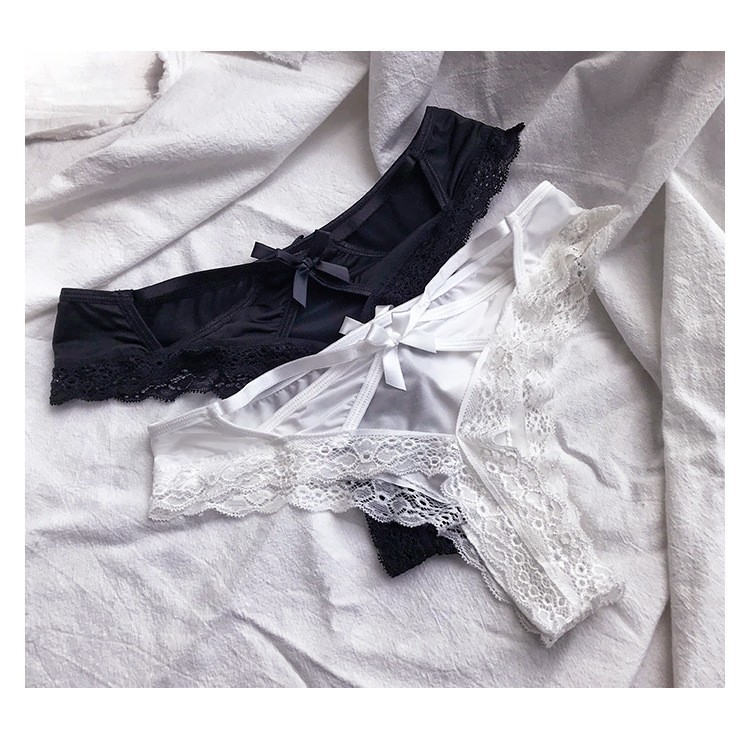 欧美性感内裤女蕾丝边丁字裤t裤后镂空免脱床上激情女士内裤