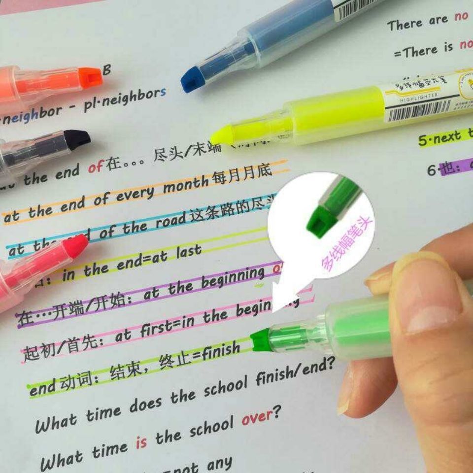 Timeout CS-H746 Multi-Line Width Fluorescent Pen Set 6 Colors Students Use Triangle Pole Marker Marking Pen to Draw Key Points