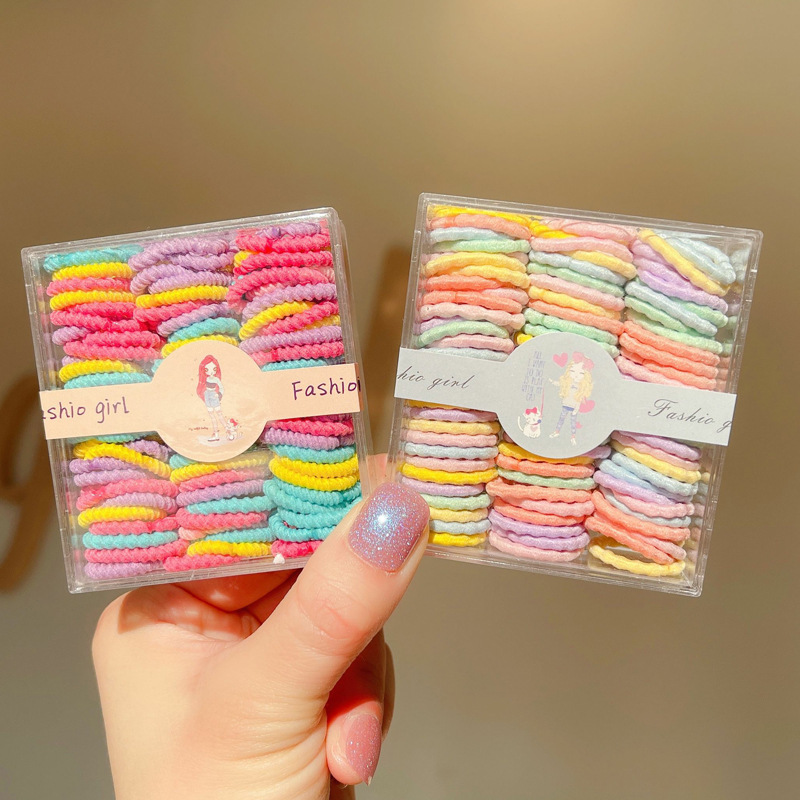 90 Boxed Children Seamless Small Rubber Band Candy Color Baby Hair Ring Cute High Elastic Hair Tie Wholesale