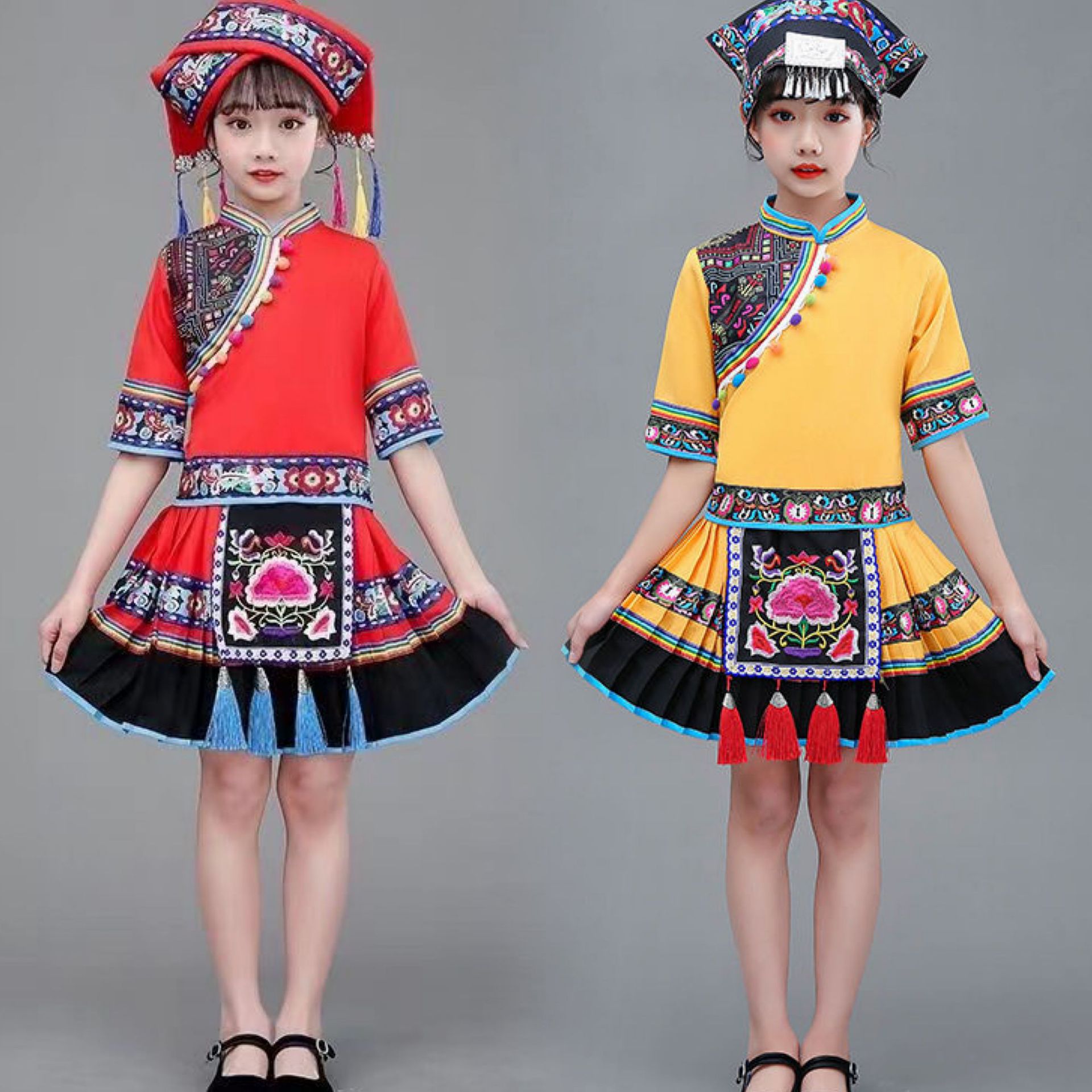 新款少数民族服装夏节装女壮瑶苗族土家族六一儿童多民族表演服装