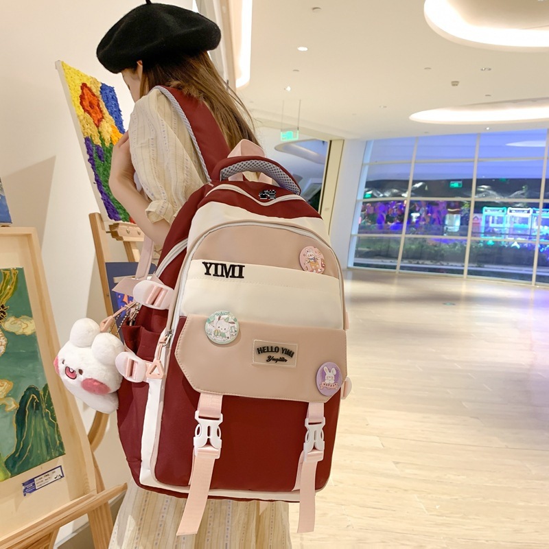 New Colorblocking Backpack Middle School Student Schoolbag the Campus of Middle School Ins Backpack