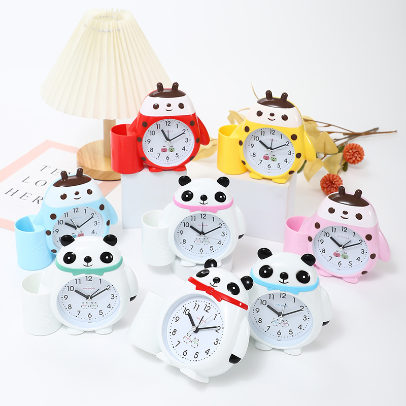 creative multifunctional pen container alarm clock student desk cartoon clock bedroom living room creative children early education alarm clock