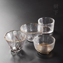 禅心玻璃茶杯出口日本描金锤目纹品茗杯 主人杯手工茶盏功夫茶具