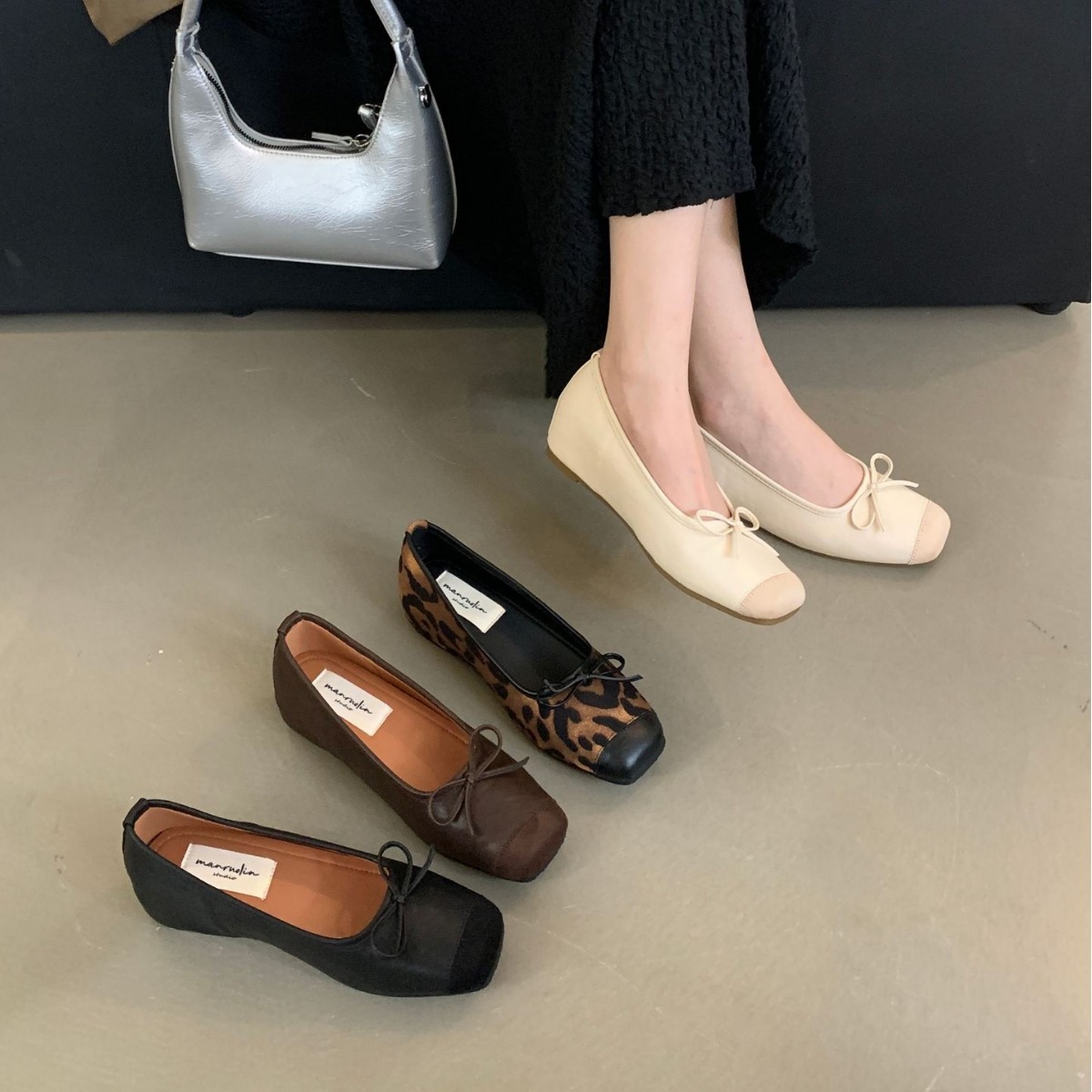 简约豆豆鞋女2024新款复古芭蕾鞋浅口软底软皮平底单鞋配裙子