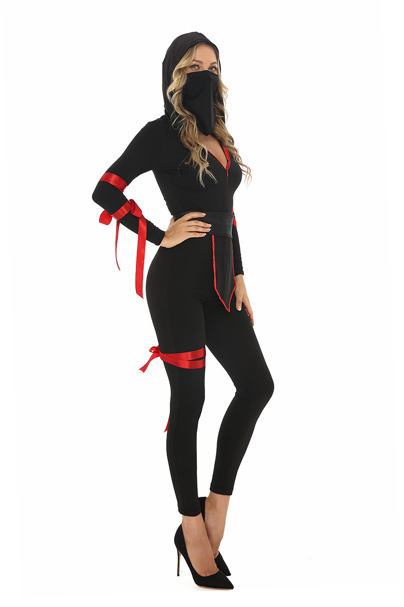 万圣节女斗士武士服装 黑红色连体火影忍者cosplay女战士游戏服