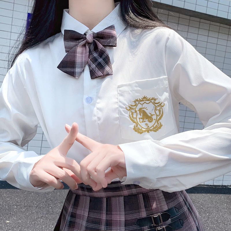 十二星座·摩羯座长袖单排扣衬衫女潮日系清新甜美jk制服格裙套装