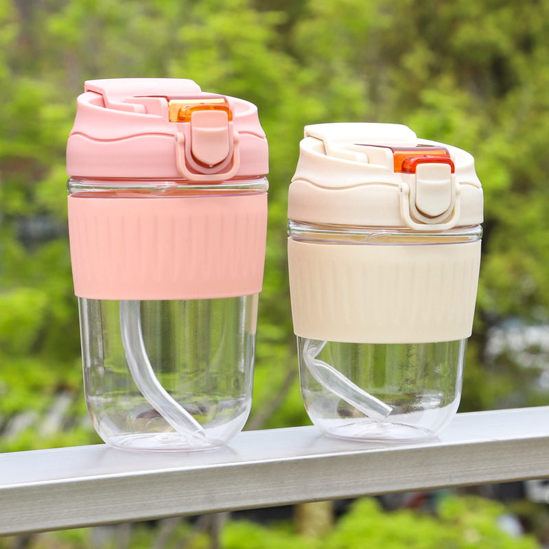 塑料双饮杯咖啡杯带吸管水杯韩式高颜值便携可爱杯子防摔耐高温