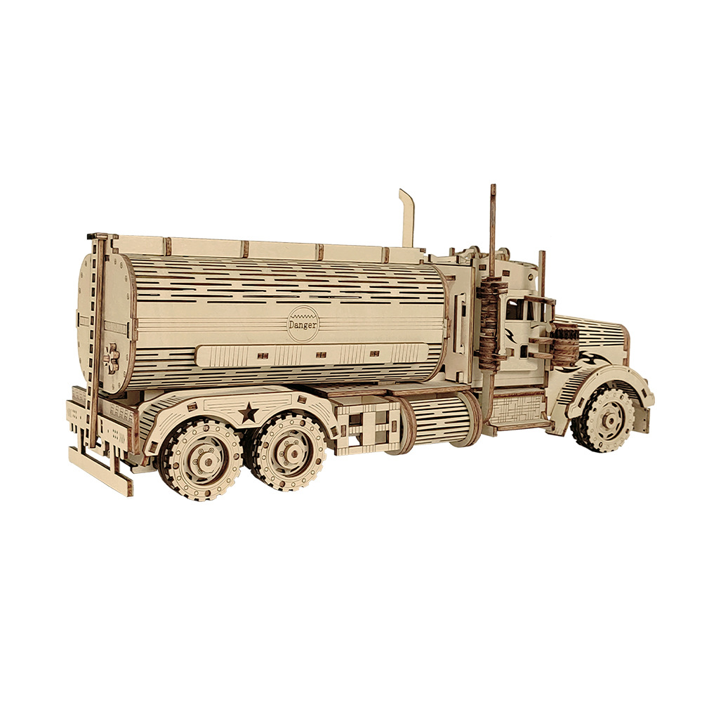 Amazon Hot Sale Oil Tank Truck Model Puzzle Decompression Wooden Three-Dimensional Puzzle Children's Handmade DIY Assembled Toys