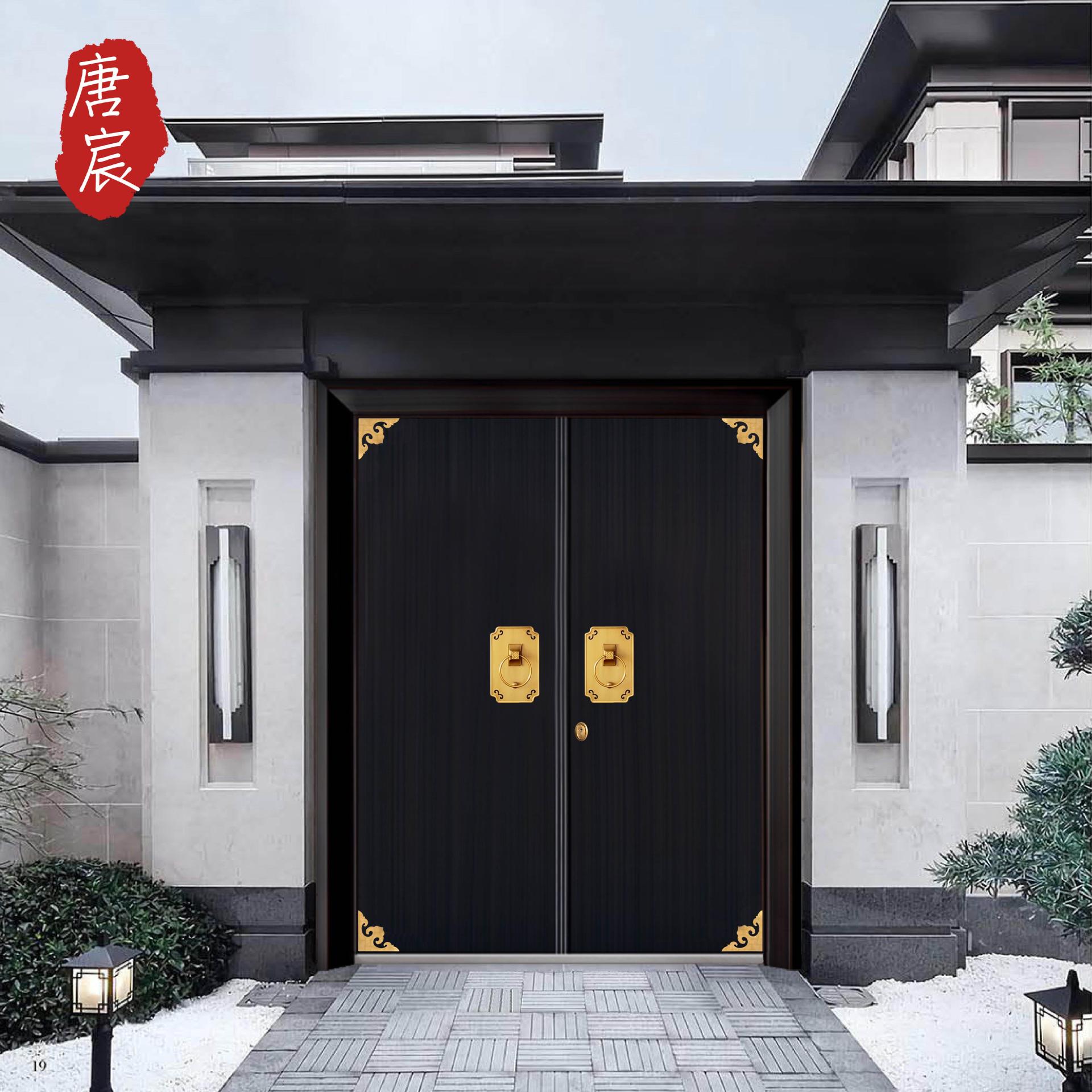 入户大门子母门仿古中式别墅铜门农村院子锌合金自建房对开双开四