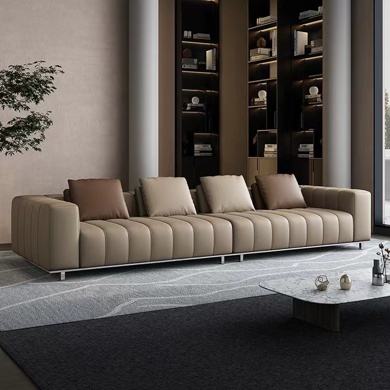 意式极简客厅家具设计高端真皮沙发钢琴键现代轻奢直排牛皮沙发厂