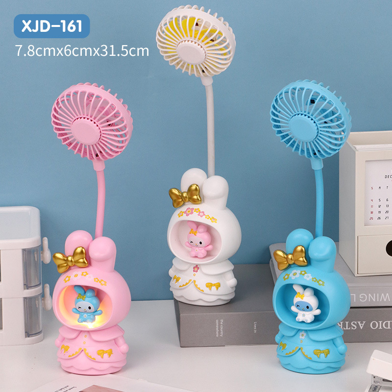2024 Cross-Border New Cartoon Cool Rice Fan Desktop Usb Charging Decoration Children Fan Belt Small Night Lamp