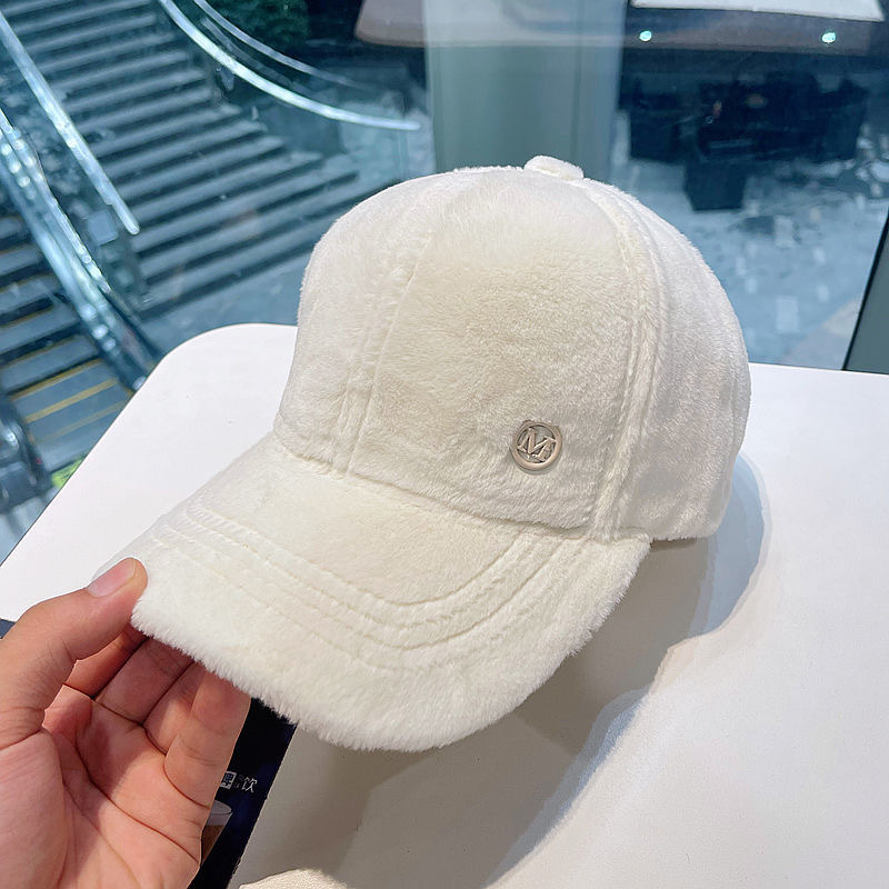 2023 Korean Style New M Letter All-Matching Baseball Cap Autumn and Winter Thick Warm Rabbit Fur Mink Fur Peaked Cap Female