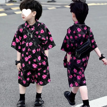 男童薄款短袖夏季套装儿童时尚印花2025新品超酷洋气衬衫两件套
