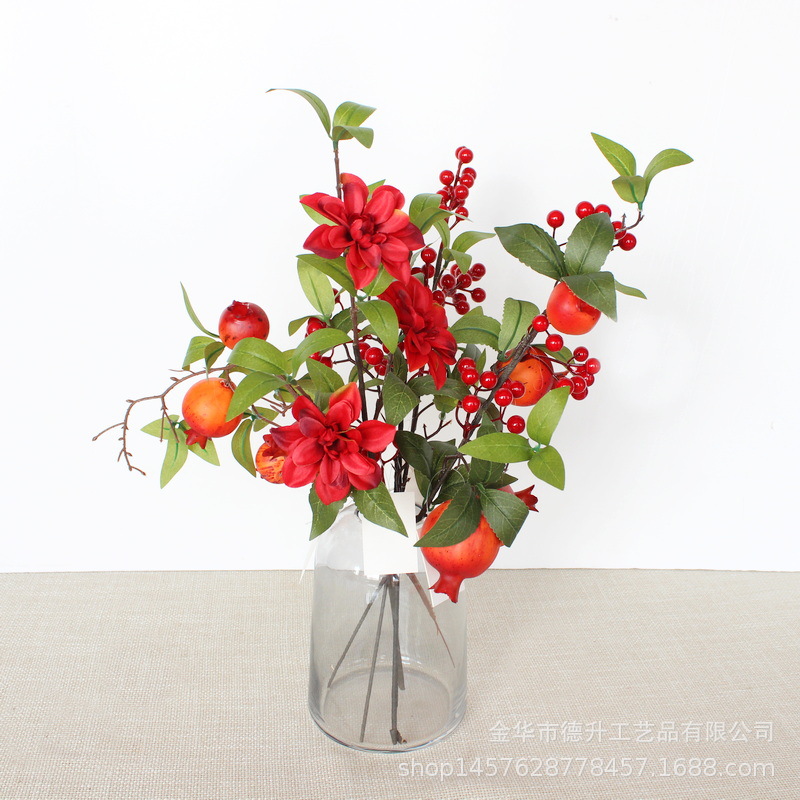 New Year Decoration Living Room Emulational Flower Decoration Floor-Standing Decorations Housewarming Supplies Chinese Hawthorn Fake Flowers Fortune Fruit Berry