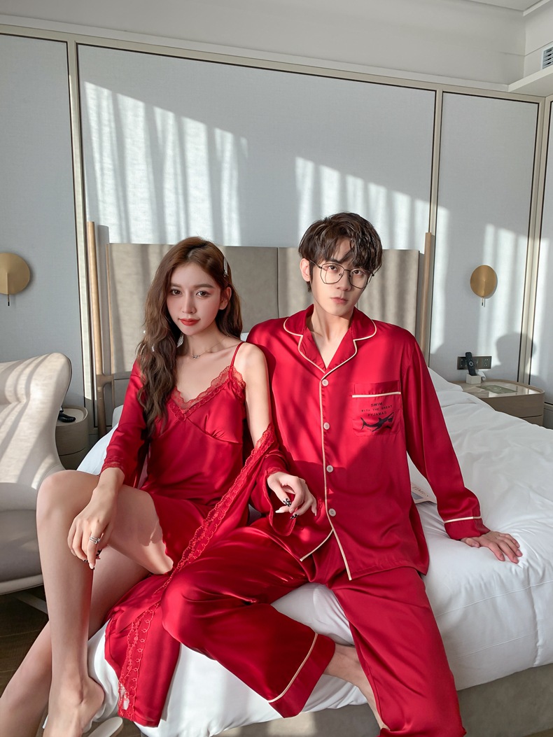 小红书情侣睡衣套装可外穿纯色开衫春秋休闲高端家居服男女款