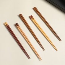 双拼木筷新品实木筷子家用简约防滑筷尖头筷日式韩式筷