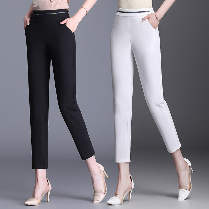 中年真丝正品桑蚕丝女裤松紧高腰妈妈夏季裤子九分裤裤女显瘦宽松