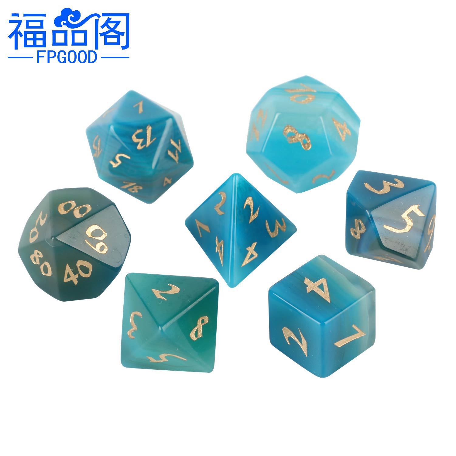 z06 dnd 龙与地下城 桌游多面体天然蓝玛瑙七粒套装 星座游戏骰子