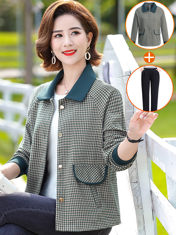 中年妈妈秋装上衣洋气套装40岁50中老年女装秋季夹克外套时尚开衫