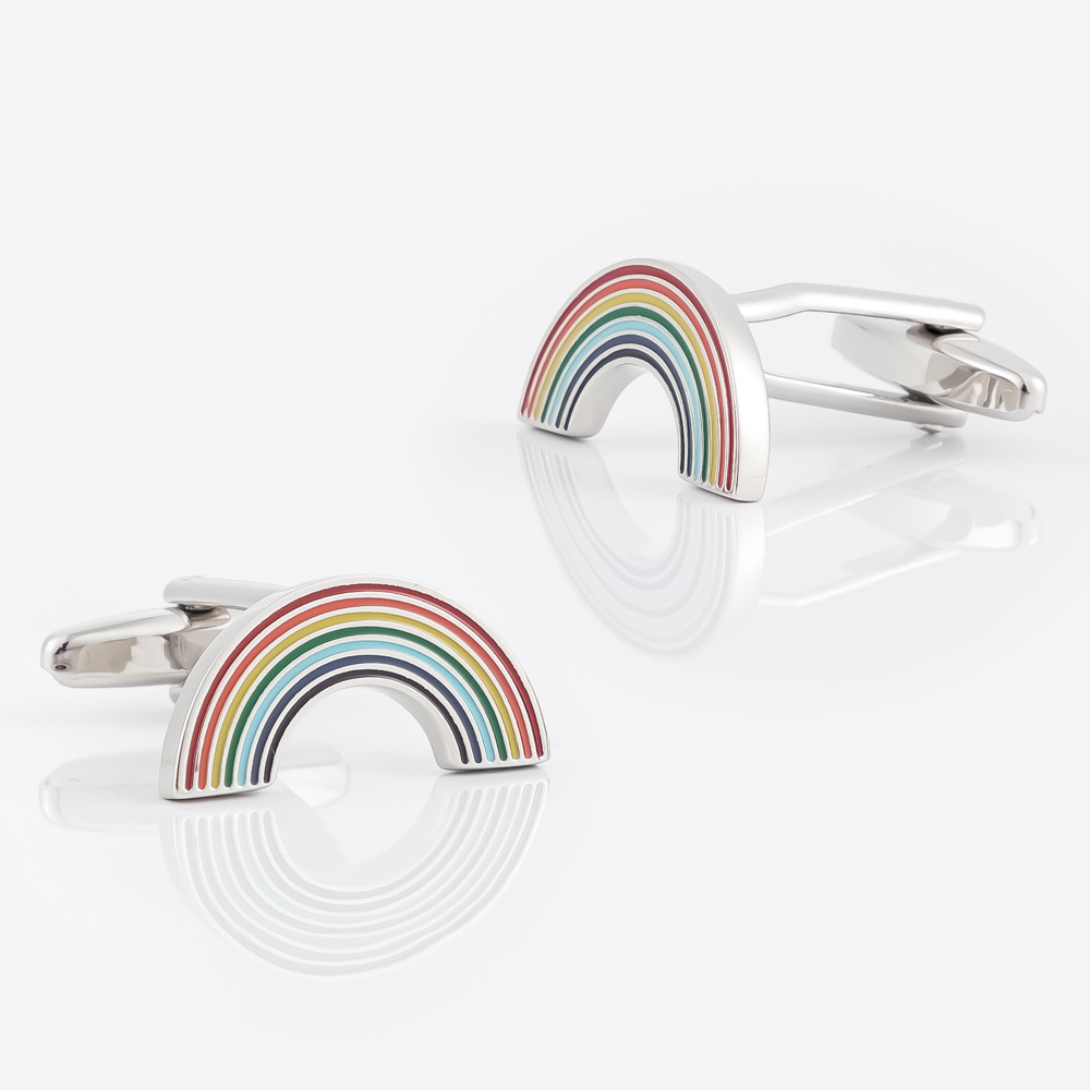 products in stock new electroplated silver rainbow shape cufflinks foreign trade hot selling unisex french shirt cufflinks