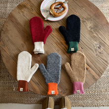 冬季毛线针织手套防寒保暖时尚撞色针织手套韩代并指可爱学生手套