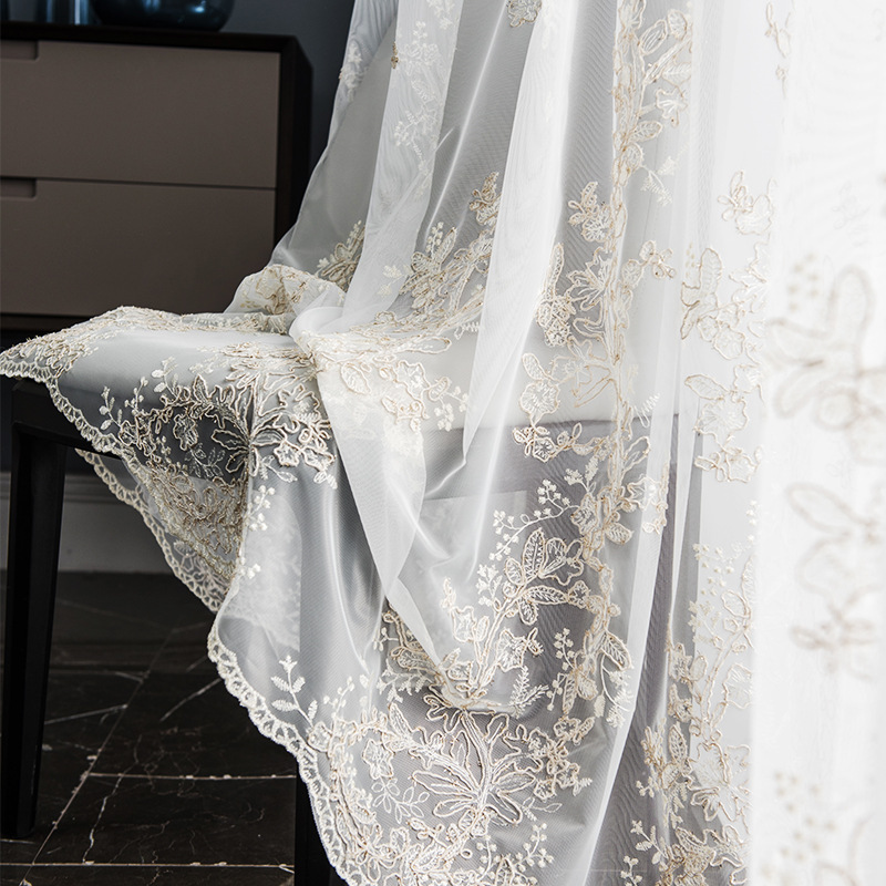批发窗纱纱帘蕾丝公主窗帘轻奢立体绣花飘窗客厅白纱法式简约窗帘