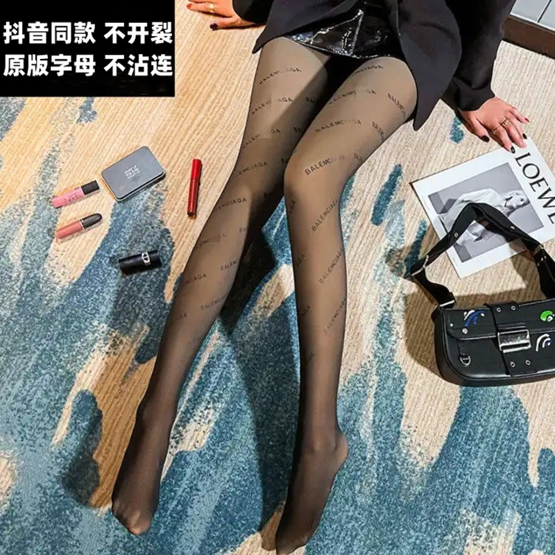 Paris Letter Socks Stockings Women's Spring Summer Ultra-Thin JK Silk Stockings Anti-Snagging Sexy Black Silk Pantyhose Wholesale