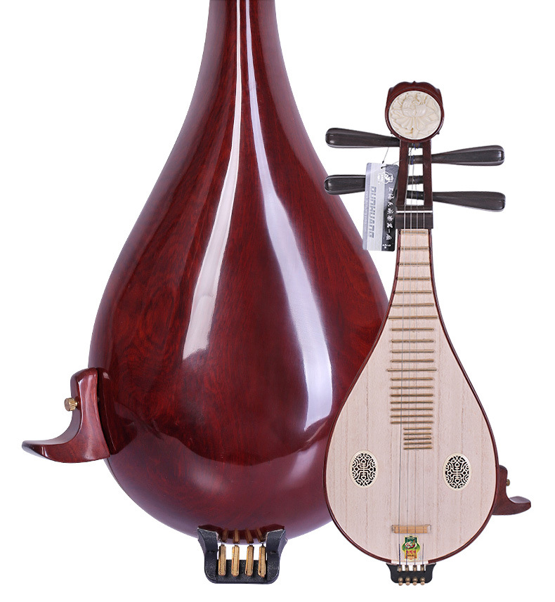 敦煌柳琴651m柳琴 酸枝木/白牛角轸 牡丹头花 柳琴 配支架琴盒