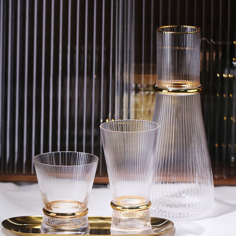 Vertical Grain Gold Waistline Goblet Champagne Glass Cocktail Glass Vertical Grain Water Cup Set Electroplated Gold Creative Wine Ware